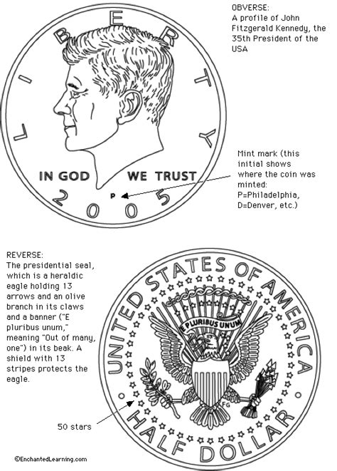 Us Half Dollar Coloring Page Printout Enchanted Learning