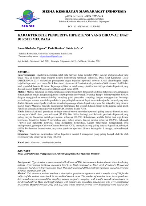 Pdf Karakteristik Penderita Hipertensi Yang Dirawat Inap Di Rsud Meuraxa