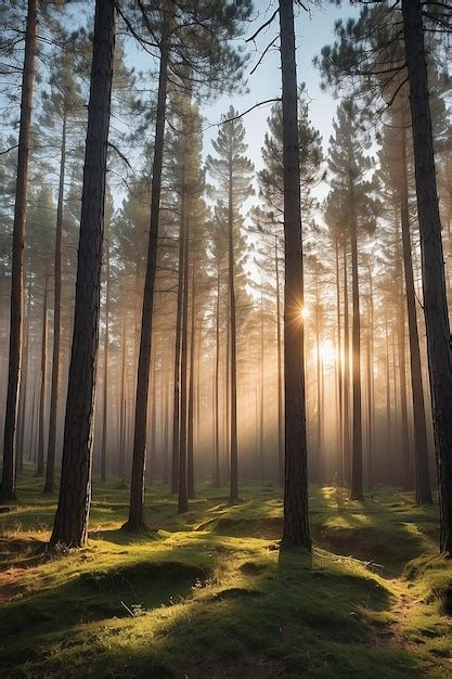 Premium Photo | Pine Forest Dawn Witness the Majestic Sunrise Over ...