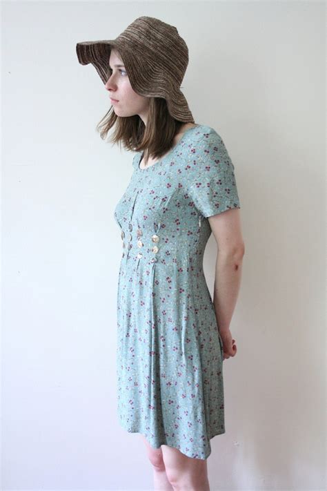 Vintage 90s Babydoll Dress With Shell Buttons Short Floral Etsy