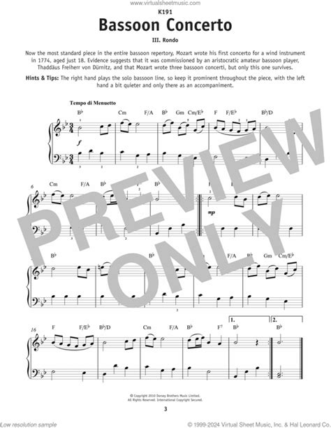 Mozart Rondo From Bassoon Concerto K191 Sheet Music For Piano Solo