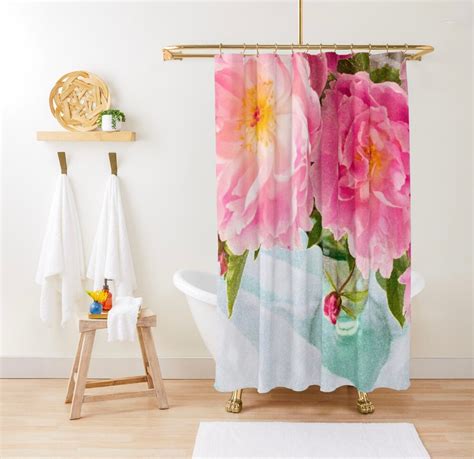 Pink Floral Shower Curtain Peony Shower Curtain Pink Bathroom Decor