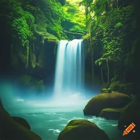 Image of a powerful waterfall in a jungle on Craiyon