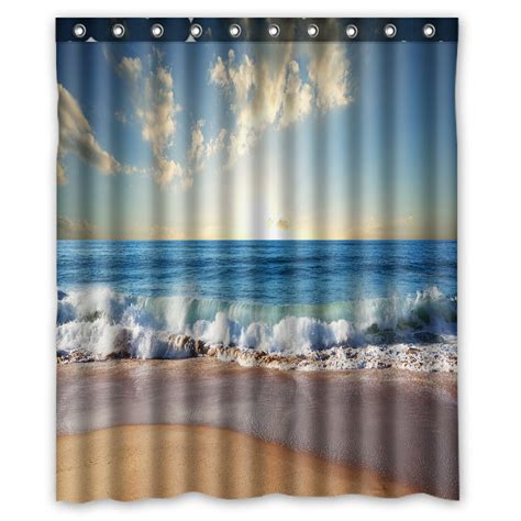 Phfzk Ocean Shower Curtain Seascape With Sea Waves In Sunset Polyester