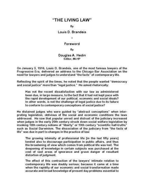 The Living Law: Louis D. Brandeis Calls for Lawyers and Judges to Study ...