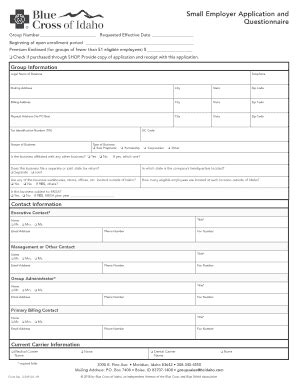 Fillable Online Employer Application And Group Questionnaire For New