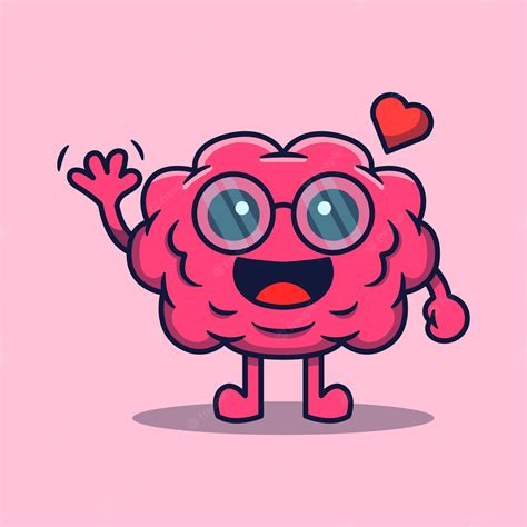 Premium Vector Vector Cartoon Cute Smart Human Brain Character Waving