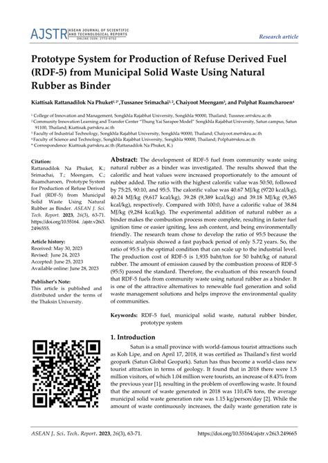 Pdf Prototype System For Production Of Refuse Derived Fuel Rdf