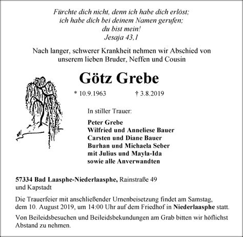 Traueranzeigen von Götz Grebe vrm trauer de