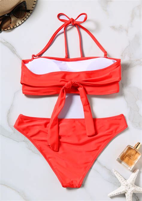 Solid Tie Strapless Sexy Bikini Set Bellelily