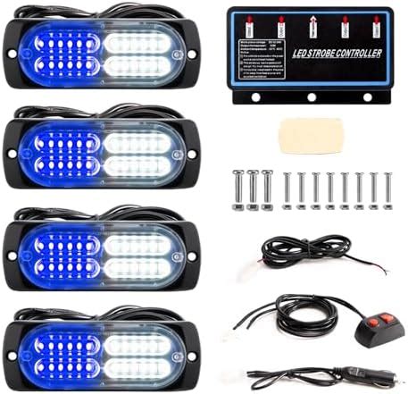 Amazon Nilight 4PCS 6LED Blue White Emergency Strobe Lights 12V