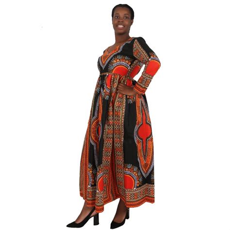 2017 Fashion Long Sleeve Deep V Neck Women African Kitenge Dress