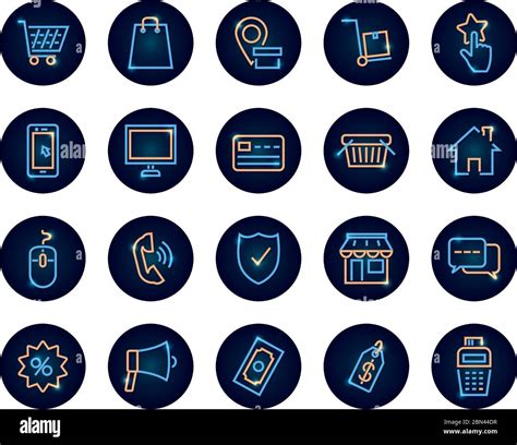 Computer And Shopping Online Icon Set Over White Background Neon Style