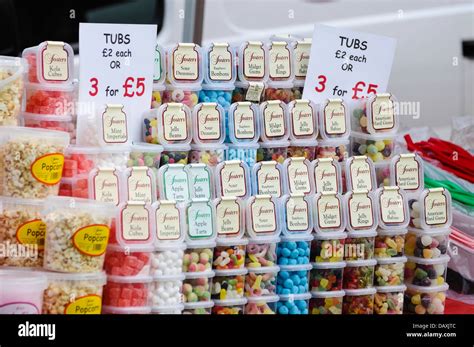 Tubs Of Traditional Sweets For Sale At A Market Stall Stock Photo Alamy