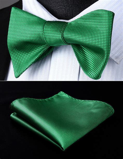 Bl Ms Green Houndstoothbowtie Men Silk Self Bow Tie Handkerchief Set