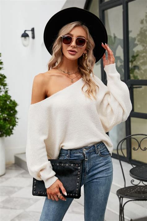 Boat Neck Horizontal Ribbing Dolman Sleeve Sweater Dolman Sleeve Sweater Long Sleeve Sweater