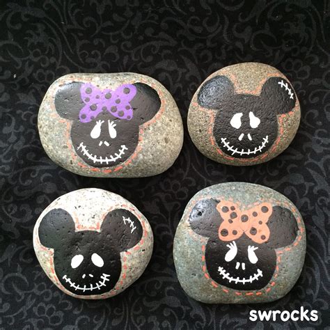 Mickey And Minnie Mouse Halloween Jack Skellington Painted Rocks