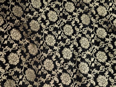 Silk Brocade Fabric Remnant In Black And Gold Gold Banaras