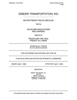 Fillable Online Rules Tariff Deboer Transportation Inc Fax Email