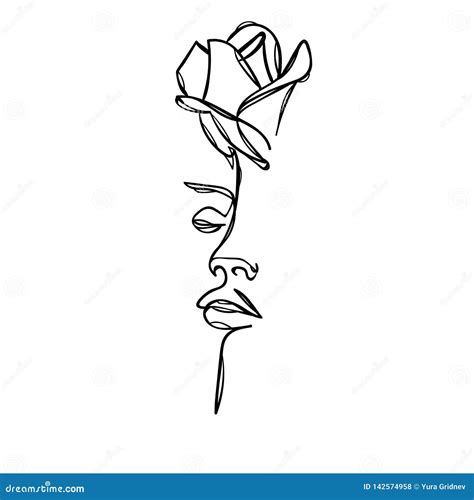 Woman Face With Rose Flower Continuous Line Drawing Vector