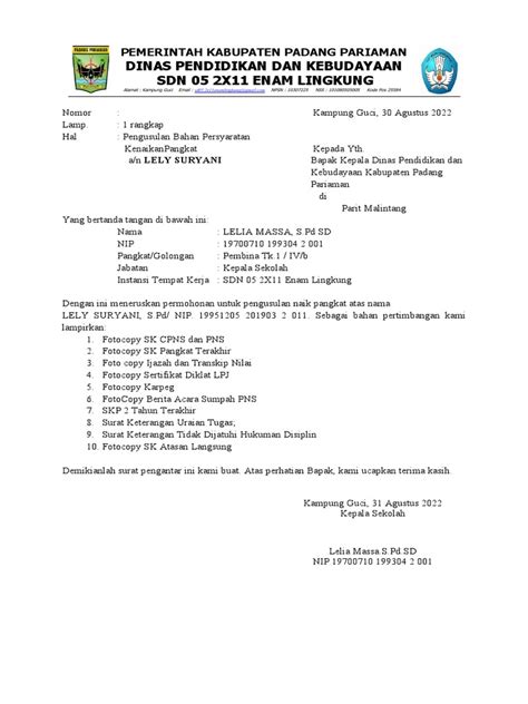 Surat Pengantar Naik Pangkat Pdf