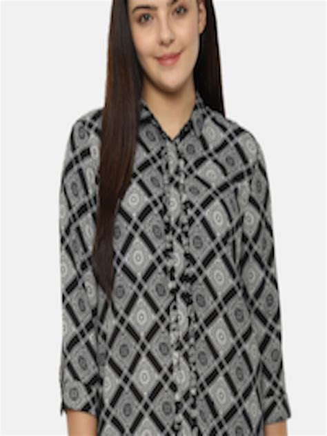 Buy Van Heusen Woman Black White Regular Fit Printed Casual Shirt