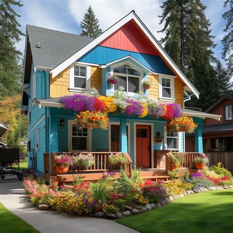 Premium Photo | A colorful house with a flower garden