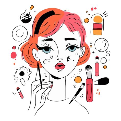 Premium Vector Fashion Illustration Of A Girl With Makeup Tools