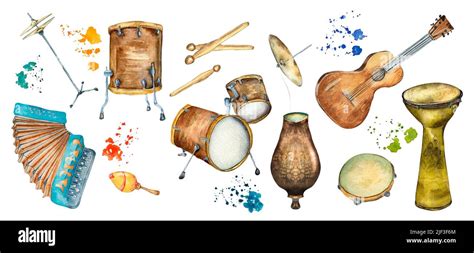 Conjunto de instrumentos musicales folclóricos latinos ilustración de