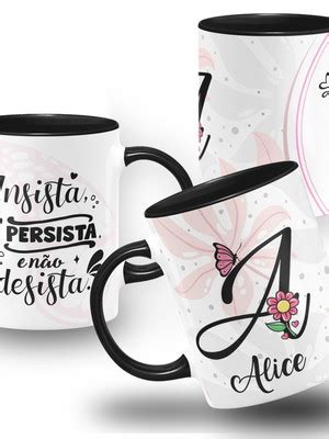 Presente Caneca Alfabeto Borboleta Frase Motivacional Nome Compre