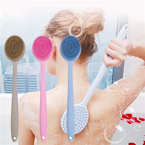 1pcs Soft Silicone Body Bath Shower Brush Back Scrubber Long Handle