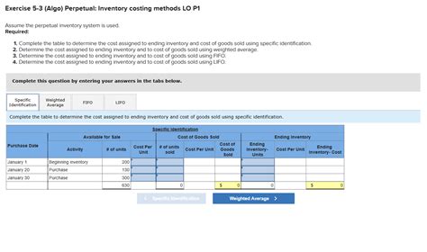 Solved Exercise Algo Perpetual Inventory Costing Chegg