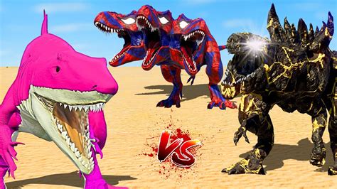 Head Spider Man T Rex Vs Pink Shark Vs Lava Godzilla Dinosaurs Battle