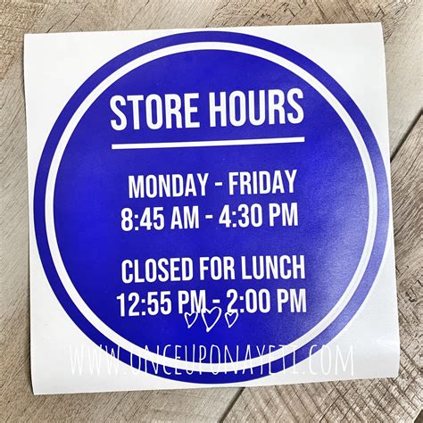 Store Hours Decal Business Hours Decal Custom Storefront Decal Business