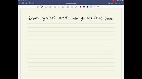 Turning Quadratic Equation Into Turning Point Form Via Completing The Square Youtube