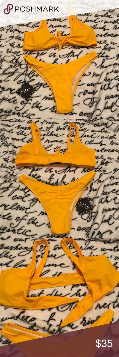 Nwt Zaful Tie Front Bikini Yellow Gold Size 6 Bikinis Yellow Bikini