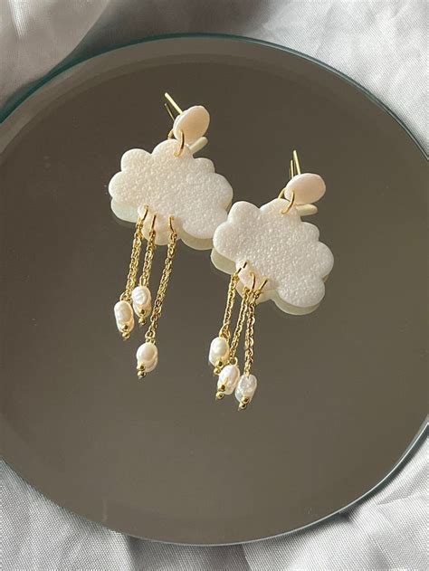 Raindrop Earrings Cloud Earrings Polymer Clay Earrings Rain Etsy