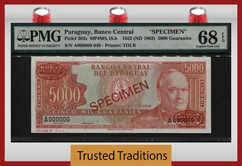 Welt Banknoten Guaranies Tt Pk S Paraguay Specimen Pmg