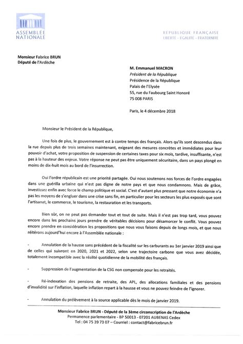 Lettre ouverte au Président de la République Fabrice Brun