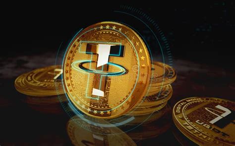 Tether USDT Stablecoin Cryptocurrency Golden Coin 3d Illustration Stock