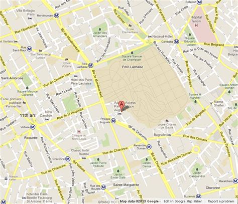 Pere Lachaise on Map of Paris