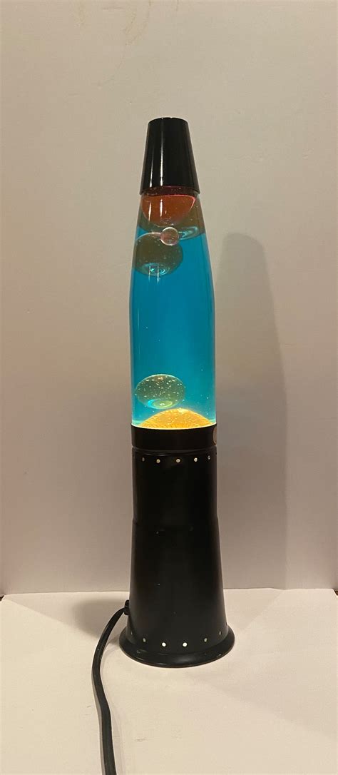 Vintage Original Mod Retro Lava Lamp Pliable Art Blue With Silver Moon