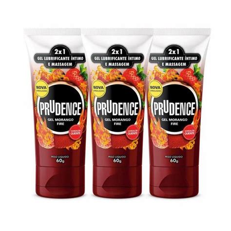 Kit 3 Gel Lubrificante Prudence Sabor Morango Fire 60G Lubrificante