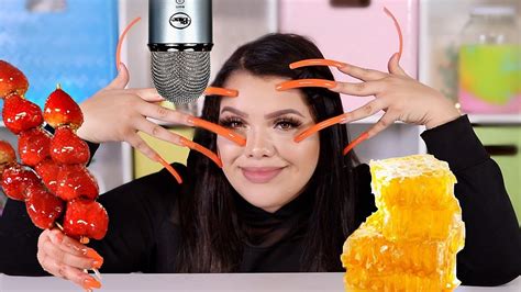 I Tried Asmr Eating Raw Honeycomb Super Long Nails Slime More