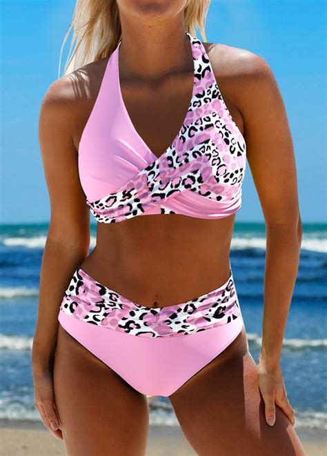 Surplice Leopard Light Pink Bikini Set Modlily USD 32 98