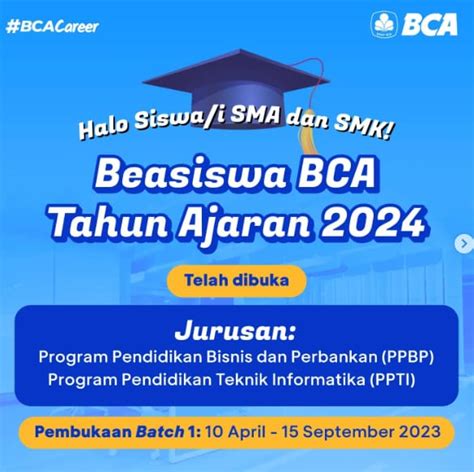 BCA BUKA PENDAFTARAN BEASISWA BAGI PRODI PPTI DAN PPBP