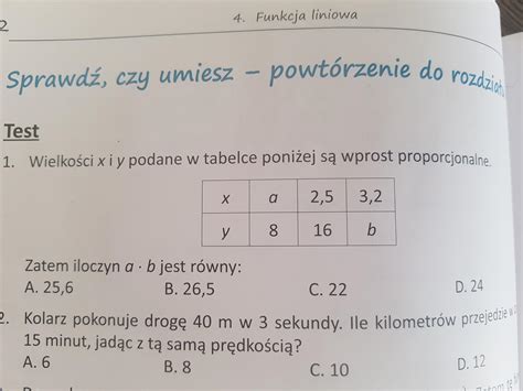 1 Wielkość x i y podane w tabelce poniżej są wprost proporcjonalne