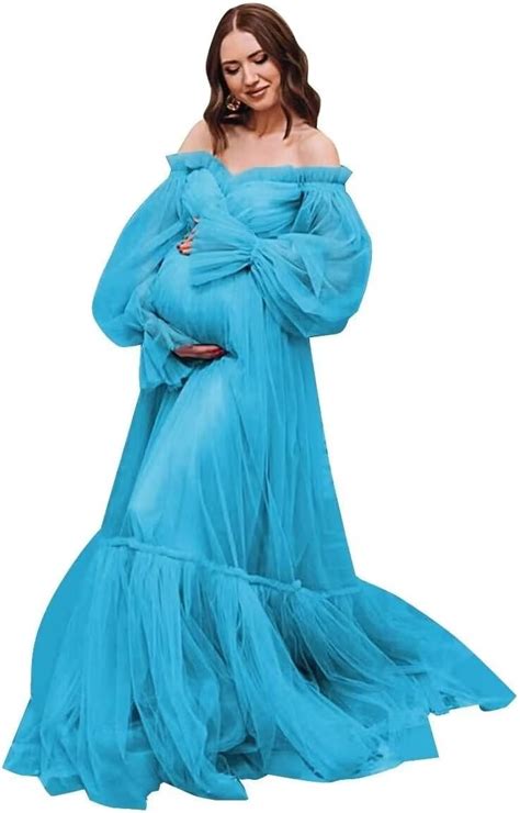 Toreque Fluffy Tulle Maternity Dress For Photoshoot Long Sheer Sleeve