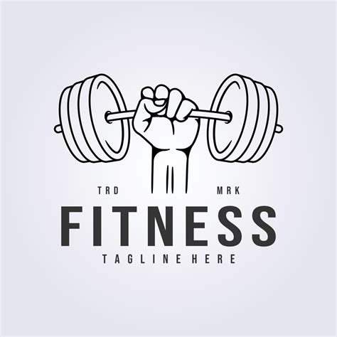 Gym Fitness Holding Barbell Logo Linear Vector Illustration Template