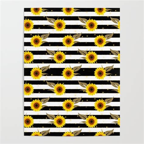 Sunflower Pattern with Black and White Background Poster by YouthVibes ...